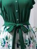 Women's Summer Floral Hi-Low Dress ,Ruffle Sleeve Green Dress with Belt, Casual Boho High Waist Long Dresses