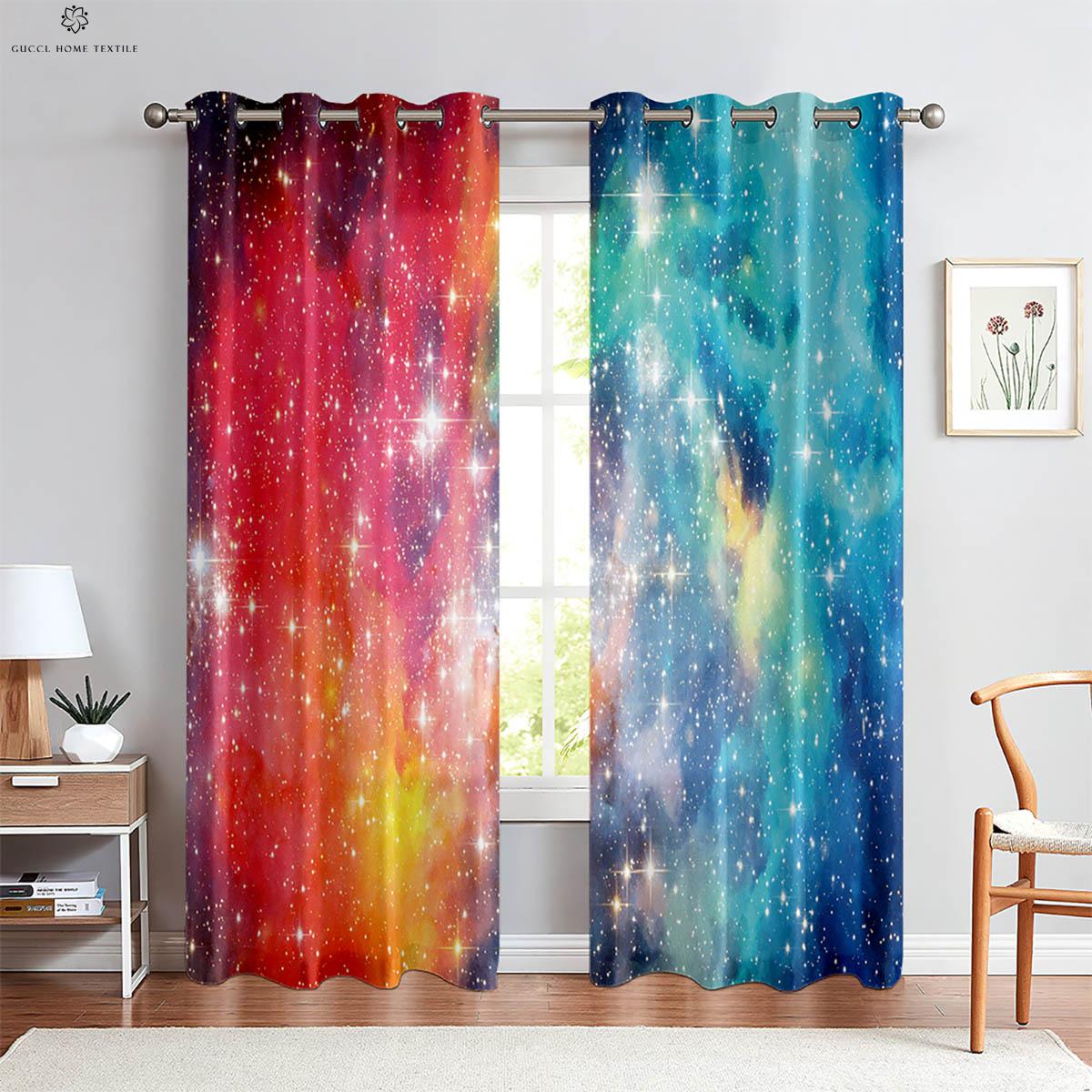 Verträumter Sternenhimmel, 3D-gedruckter Vorhang, Schlafzimmer, Wohnzimmer, Arbeitszimmer, dekorativ, leicht zu waschen und zu pflegen, individuell anpassbar, 2 Stück W50xH130(CM)x2PCS&Rod pocket