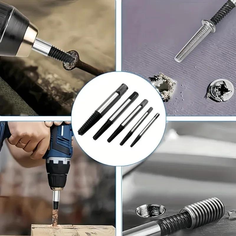 11/6/5pcs Carbon Steel Damaged Broken Screw Remover Extractor Drill Bits Broken Bolt Water Pipe Repair Extractor Removal Tools