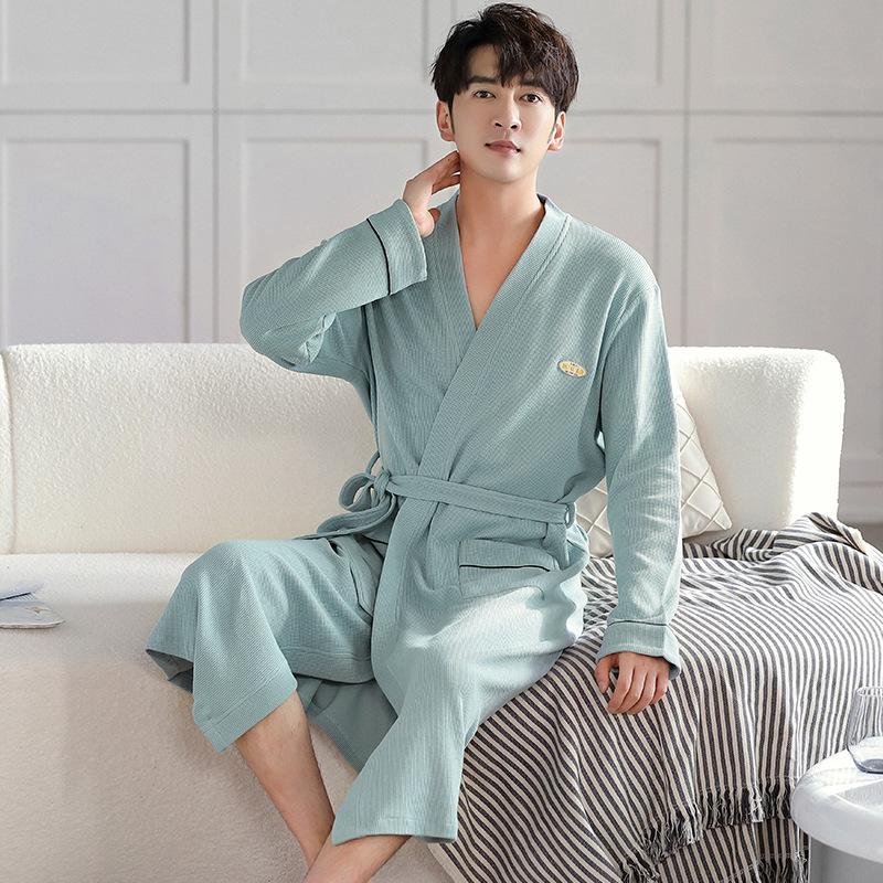 Couple Nightgown Women'S Pajamas Spring And Autumn Cotton Long-Sleeved Bathrobes Men'S Autumn Cotton Simple Dressing Gown Yukata Loungewear