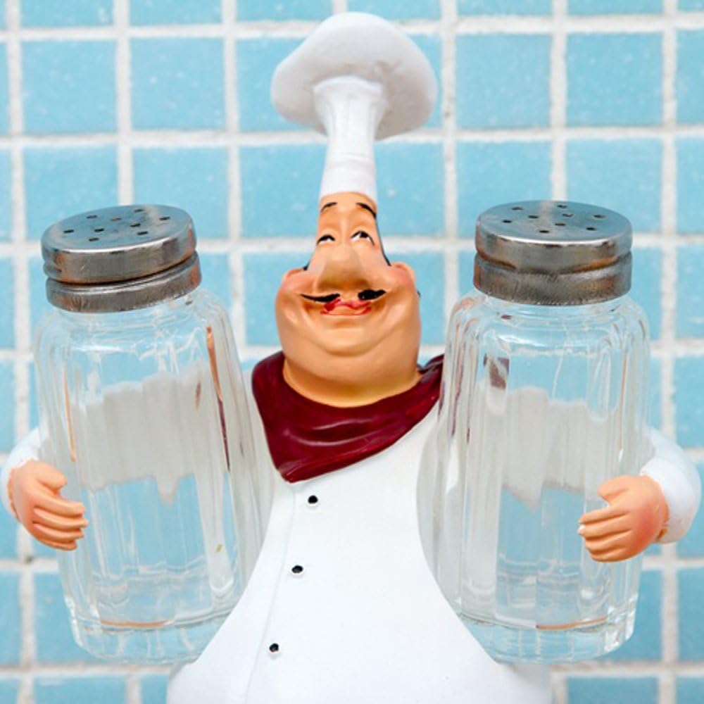 Resin Decorative Ornaments,Kitchen Decor,Cook Statue,French Chef Figurines with Salt and Pepper Shaker Set