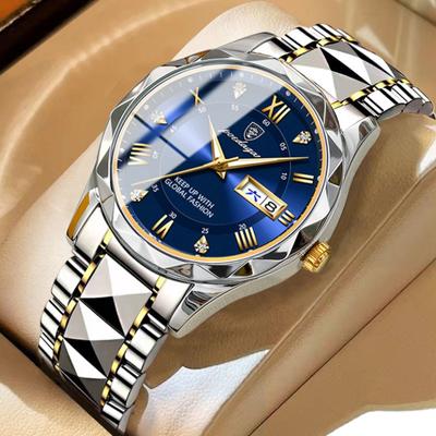 2023 New Trendy Fashion Men's Gold Tungsten Steel Strap Watch Diamond Embellished Dial with Calendar Luminous Waterproof Quartz Watch