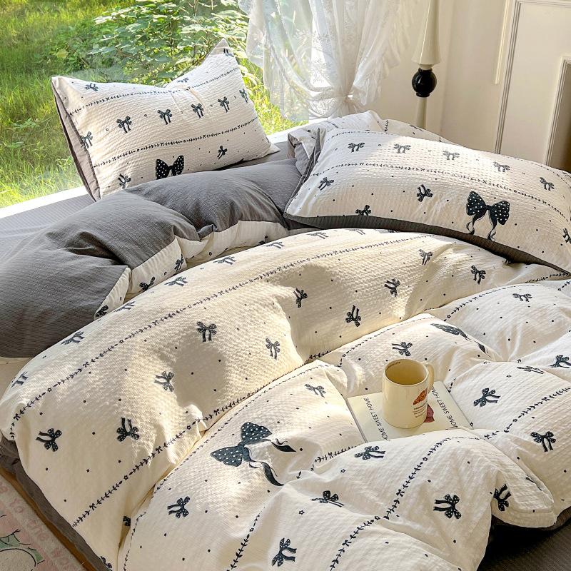 Patru Seturi de Lenjerie de Pat Mică și Proaspătă, Cearșafuri Prietenoase cu Pielea și Respirabile, Fețe de Plapumă, Fețe de Pernă