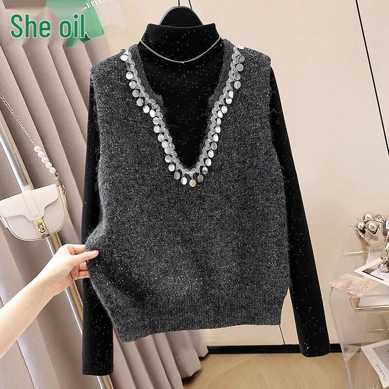 

Women s Wool Blend Sequin Knit Vest One Size