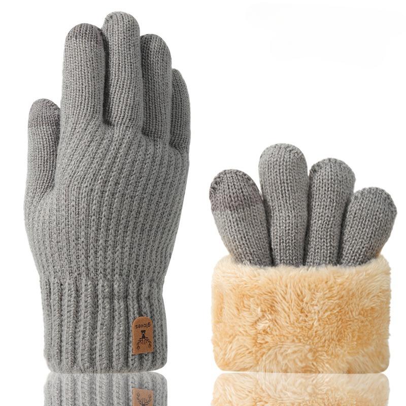 New Men's Warm Full Finger Gloves Winter Touchscreen Plus Fleece Gloves Men Women Thickening Wool Knitted Cycling Driving Gloves