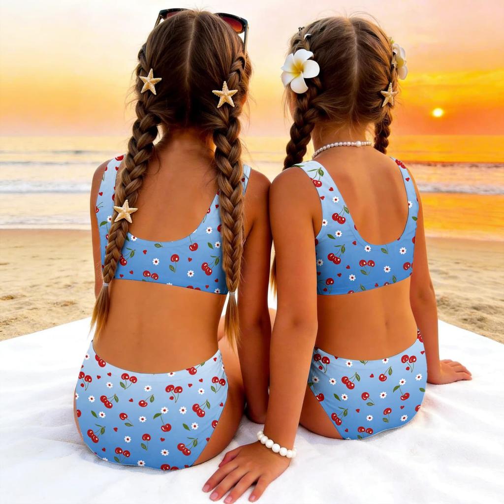 Girls Two Piece Swimsuit Set Tankini Top and High Waist Bottoms Fruit Print Summer Swimwear for Kids Comfortable Fit