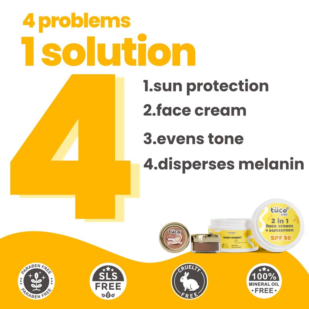 Tuco® Kids Sunscreen SPF50 (50gm) & Brown Lip Tint (10gm) | Safe For Kids | Ages 2-5, 5-10, 10-15 | Paraben & Sulfate Free | Pack of 2