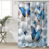 Blue Butterfly Print Polyester Shower Curtain Set With C-Hooks, Machine Washable, Waterproof Woven Bathroom Decor, Fashion Theme