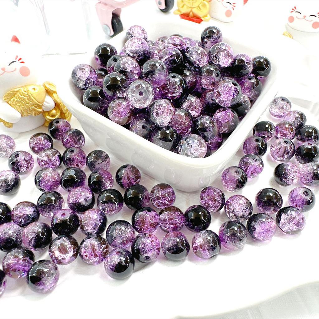 10mm Crackle Glass Round Beads, Loose Spacer Beads DIY Accessories for Bracelet Making 50pcs