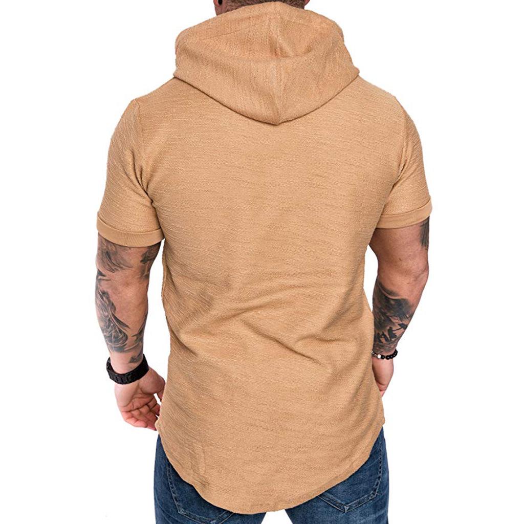 Spring and Summer Men's Casual Sports Short-sleeved T-shirts Men's Casual Solid Color Hooded T-shirts