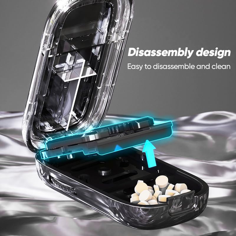 Plastic Pill Case with Built-in Cutter, Portable Travel Pill Organizer, Compact Pill Splitter & Storage Container