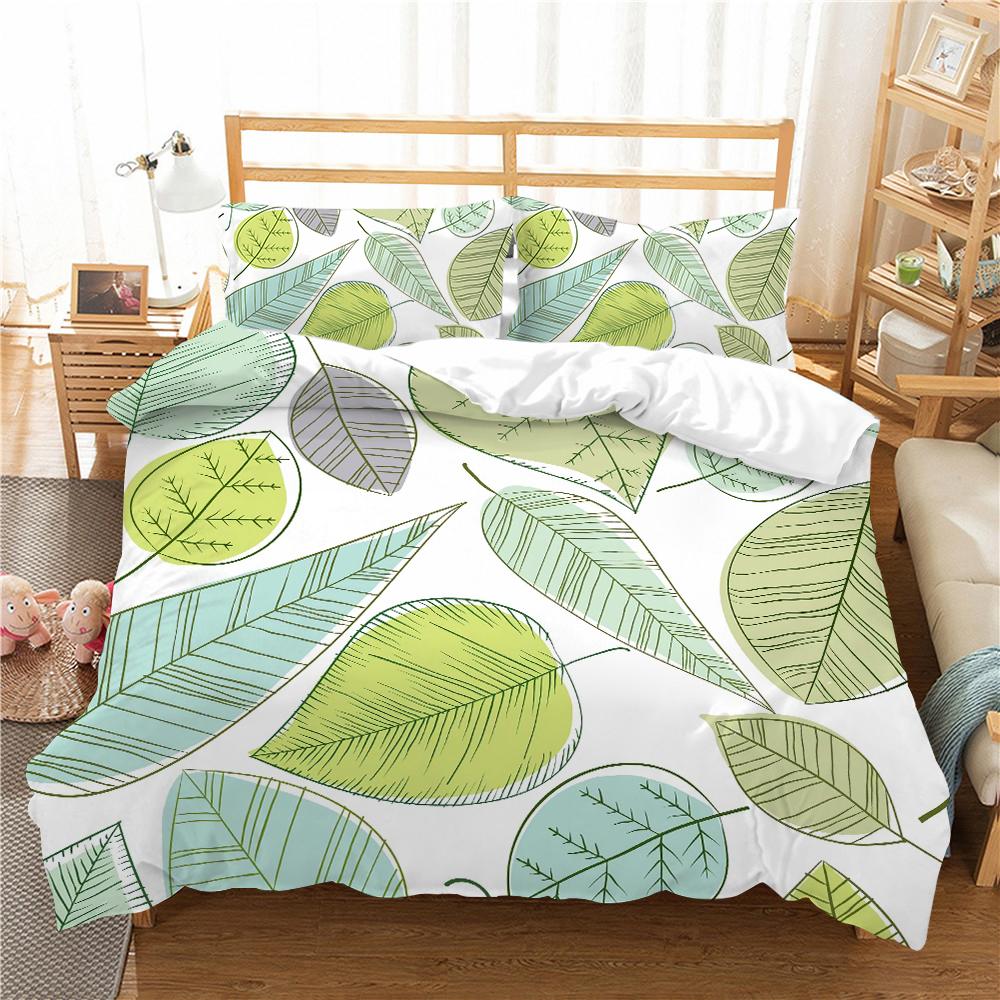 Heimtextilien Vintage-Bettbezug-Set mit Kissenbezug, 3D-Blatt bedruckt, Queen-King-Size-Bettbezug-Set, Schlafzimmer-Dekoration