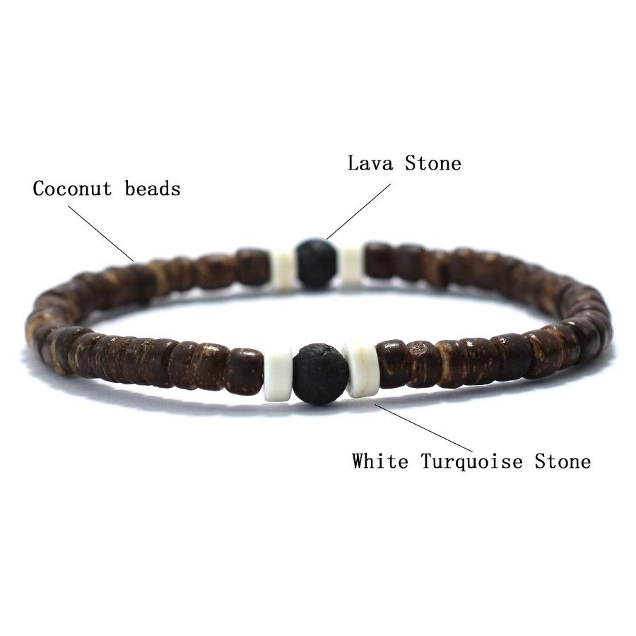 Natural Coconut Wood Bracelet Men Women Handmade Howlite Braslet Leisure Accessories Rosary Beads Braclet Tibetan Brazalete