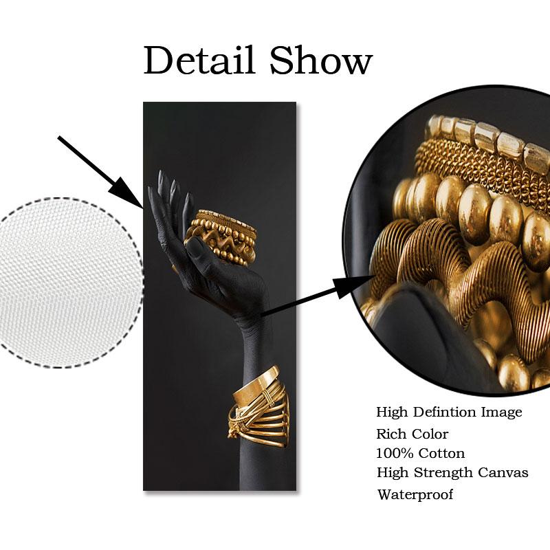 African Woman Wall Art Painting Art Posters and Prints Big Black Woman Holding Gold Jewelry Canvas Picture Home Decor