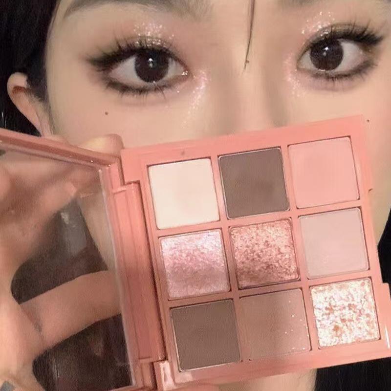 Paleta de sombras de ojos con brillo mate de 9 colores, sombra de ojos, brillo de diamante, maquillaje brillante desnudo