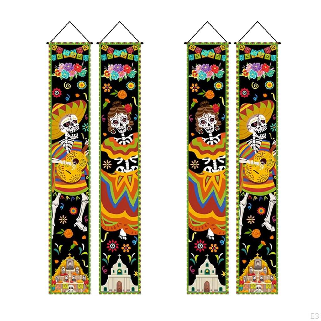 Halloween Banner Outdoor Skull Door Hanging Scary Lightweight Skeleton Couplets Front Porch