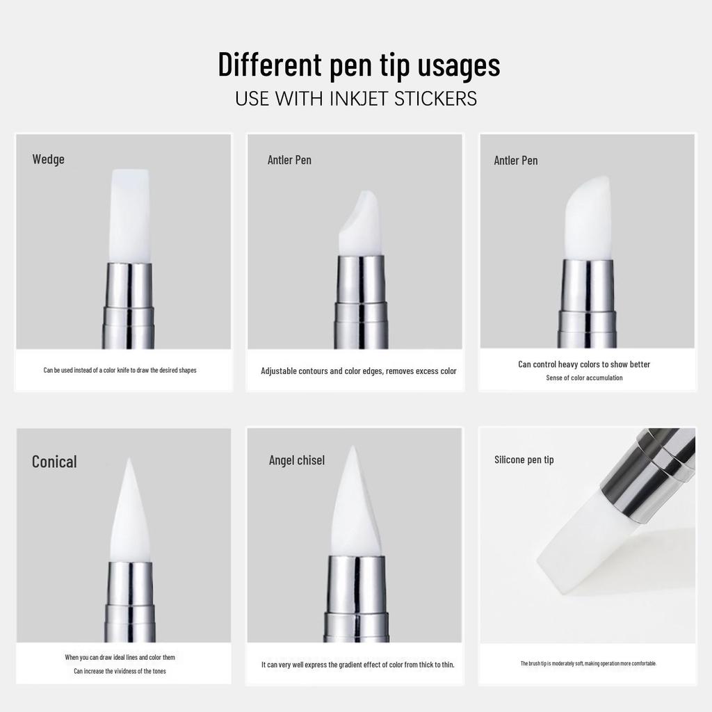 5-Piece Double-Ended Nail Art Silicone Pen Set with Rhinestones - Hollow Carving, Embossing, Smearing, and Mirror Powder Brushes.