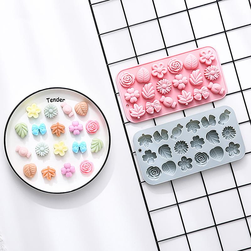 1Pc 18 Cavities Flower Silicone Molds Diy Rose Flower Candy Molds Rose Leaf Bow Tie Shape Molds Pudding Soap Cookie Molds
