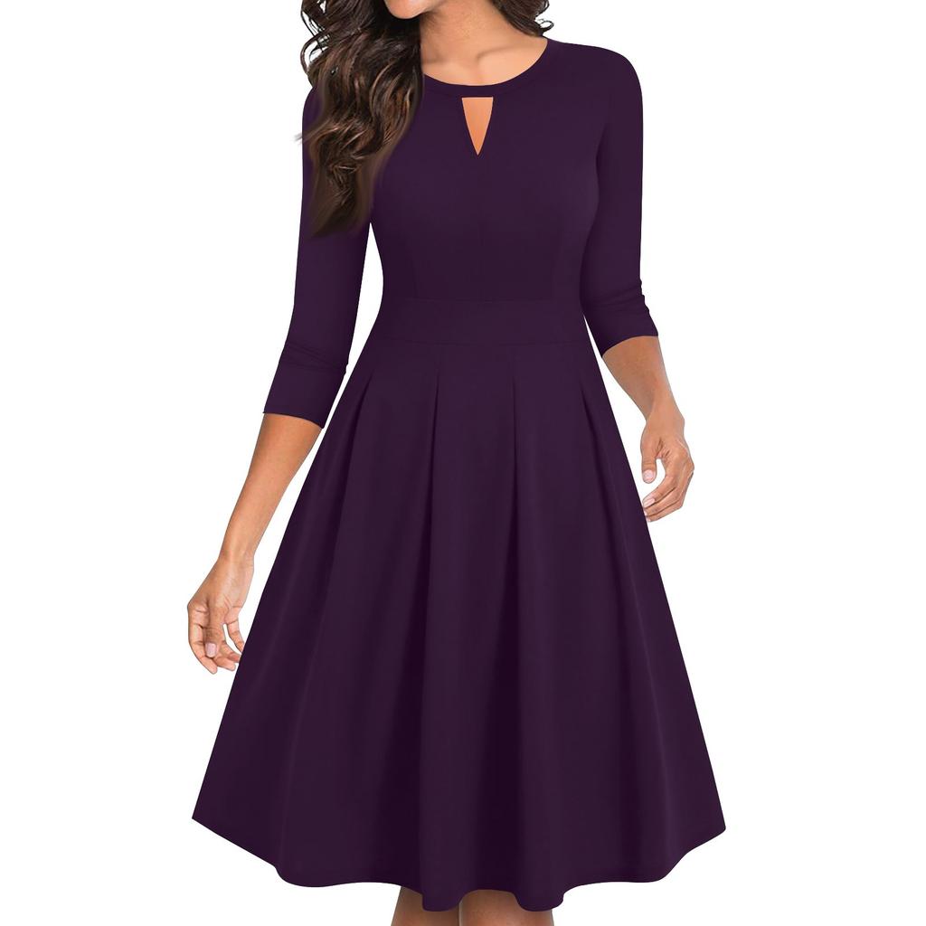 Abiti Casual da Festa Vintage da Donna a Manica 3/4 Svasati Linea ad A Swing