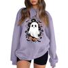 Women's Neck Long Sleeve Casual Loose Fit Sweatshirt Pullover with Color or Small Halloween Print