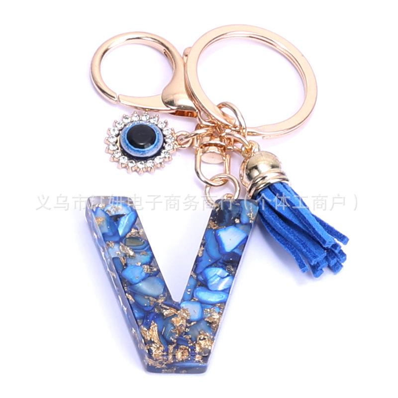 Cross-Border English Alphabet Resin Keychain with Gold Foil Demon Eye Pendant for Girls' Bags and Backpacks