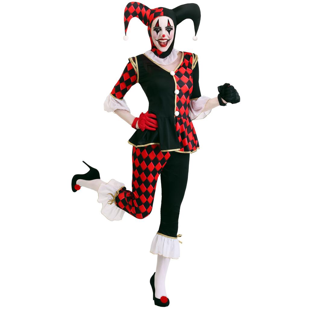 Thriller Clown Costume, Halloween Black and Red Plaid Evil Clown Costume, Party Costume