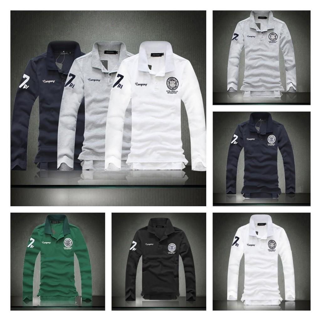 Men's New Fashion Slim Fit Long Sleeve Polo Shirt Casual Cotton Tee