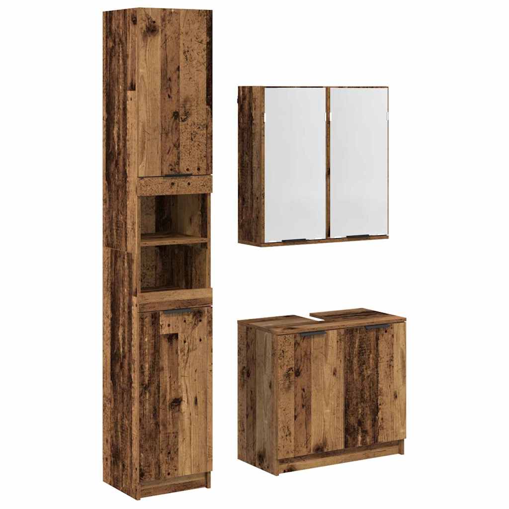 Bathroom Cabinet Set with Shelf 3 pcs Reclaimed Wood Effect Particleboard