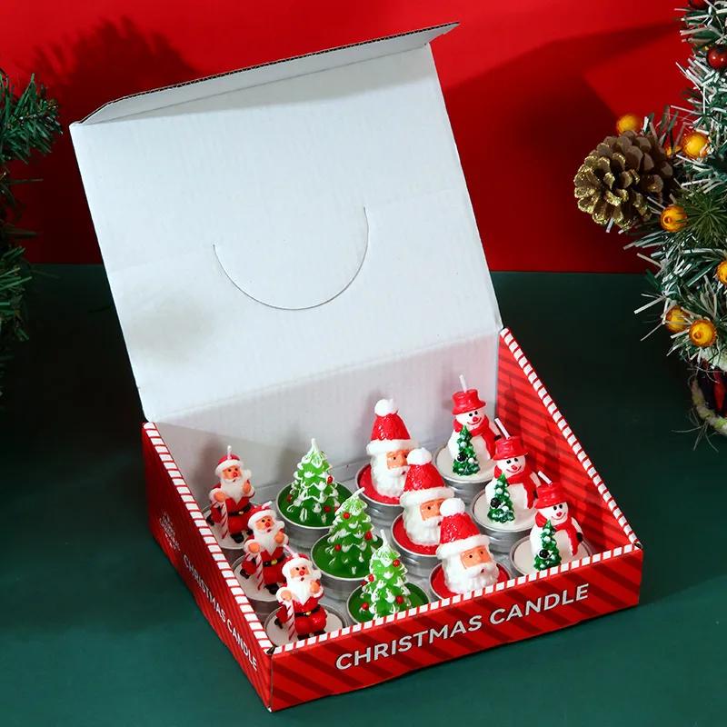 12PCS Set Christmas Candles, Santa Claus, Tree, Snowman, Carnival, Romantic Ornaments, Candlelight Dinner, Christmas Painted