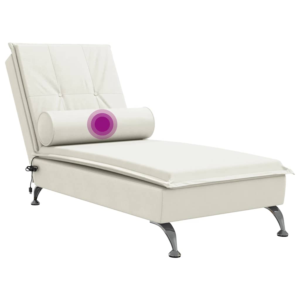 Massage Chaise Lounge with Neck Roll Cream Velvet
