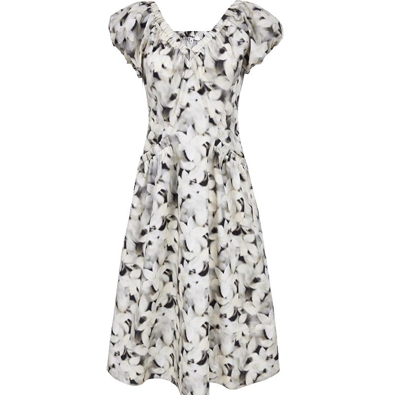 ONLY 2025 Spring Puff Sleeve V-Neck Printed Midi Dress XS