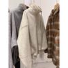 Women's German Velvet Ribbed Silver Fox Fleece Stand Collar Half-zip Fleece-lined Loose Pullover Sweatshirt Jacket
