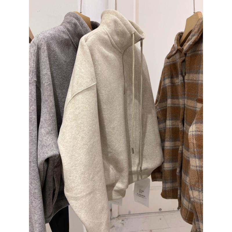 Women's German Velvet Ribbed Silver Fox Fleece Stand Collar Half-zip Fleece-lined Loose Pullover Sweatshirt Jacket