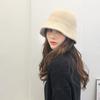 British Style Women Panama Cap Chenille Bucket Hat Sweet Knitted Fisherman Hat  Ladies