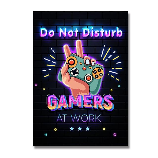 Neon Style Art Retro 80S Gaming Qoutes Posters on The Wall Gamer Gamepad Canvas Painting Boy Game Room Decoration