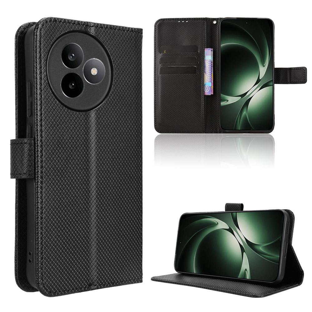 

For Xiaomi Redmi K80 Ultra 5G Leather Wallet Case with Strap Diamond Texture Phone Cover Black