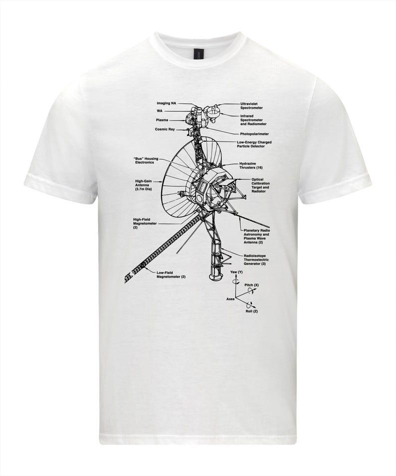 Voyager Raumsonde Schema NASA Blaupause T-Shirt Herrenhemd Hemd Persönlichkeit Kunst Ästhetik Lässig Straße Kurzarm Oberteil