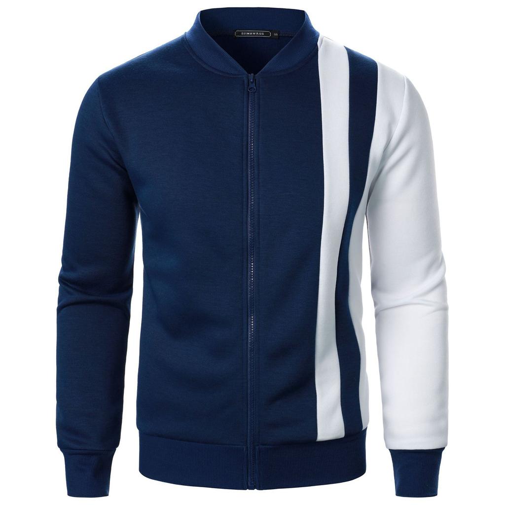 2025 New Style Zipper Stand Collar Color Matching Sweatshirt Casual Jacket Men's Casual Cardigan Sweatshirt