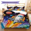 Space Rocket Pattern Bedding Quilt Set Quilt Cover Pillowcase Home Decoration Gift (1 * Duvet Cover + 2 * Pillowcase, Without Core)