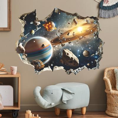 Muro Rotto Pianeta Cosmico Camera da Letto Soggiorno Sfondo Paesaggistico Adesivi Murali Decorativi