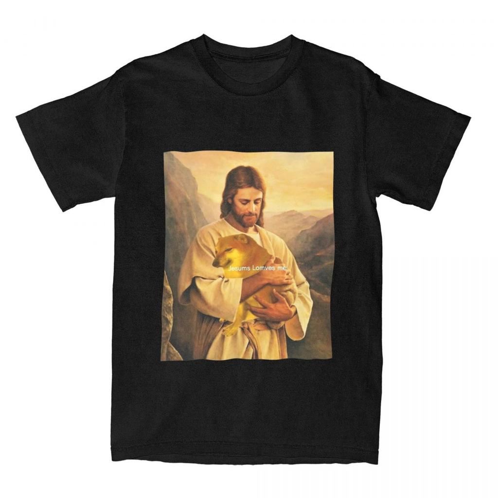 Cheems Jesus TShirts Men Women Doge Meme Awesome Pure Cotton Tee Shirt O Neck Short Sleeve T Shirts Birthday Present Clothing
