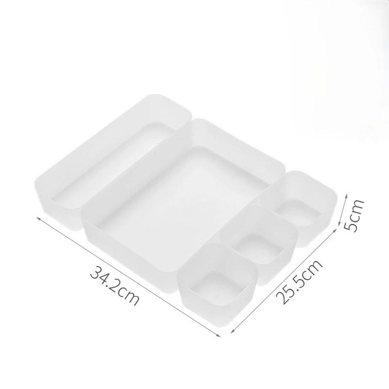 Set Organizator Sertare Ajustabil - Cutii de Depozitare din Plastic cu Separatoare, Recipient pentru Diverse de Birou și Cosmetice
