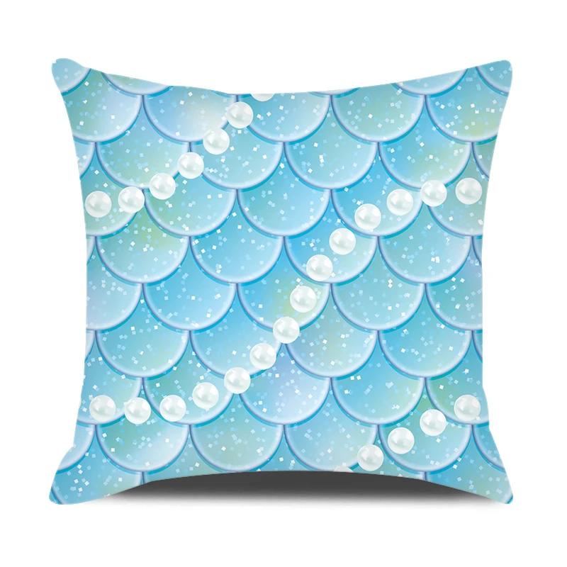 Mermaid Themed Party Decorations Cushion Cover Colorful Fish Scales Square Pillow Covers Home Decor Throw Pillow Case for Couch