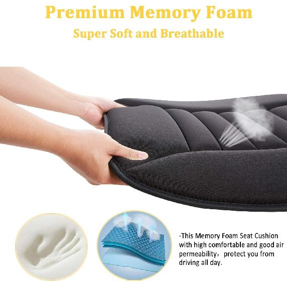 Big Ant Car Seat Cushion Pad Memory Foam Seat Cushion,Pain Relief Cushion Comfort Seat Protector For Car Office Home Use,Black 1PC