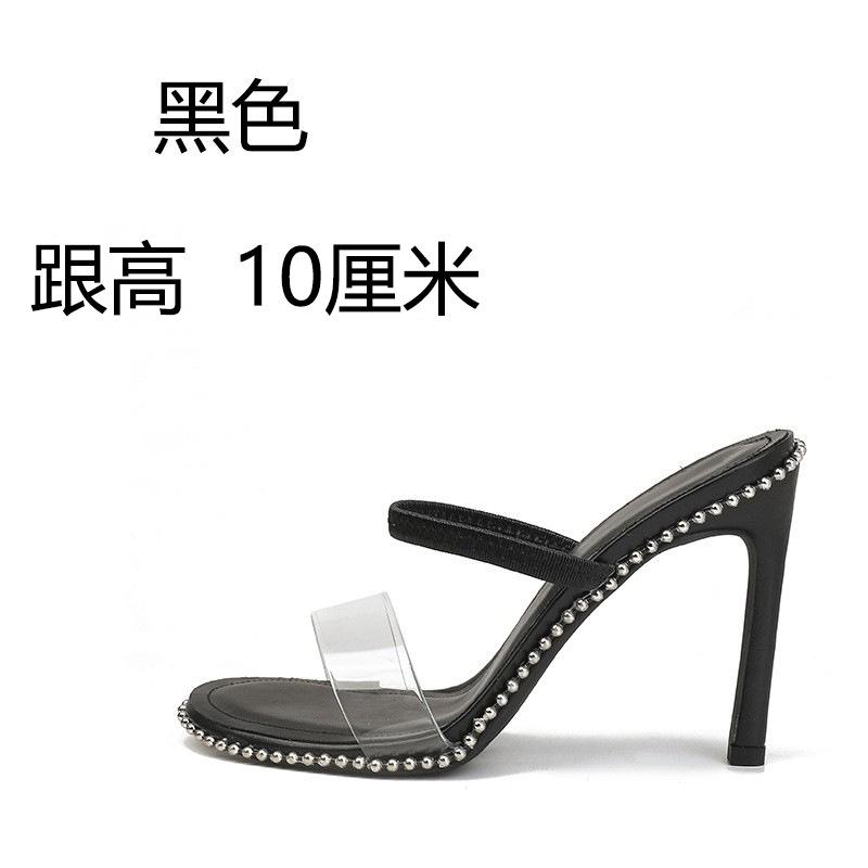 Fashion Water Diamond Transparent Slippers Women's 2025 New Summer with Thin Heels and Open Toed High Heels  Back Empty Outdoor Slippers