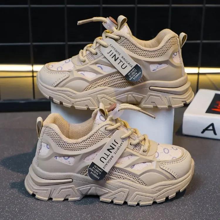

Children s Casual Shoes Spring Style Net Breathable Non-slip Running Shoes For Boys And Girls Comfortable Outdoor Footwear 26 хаки