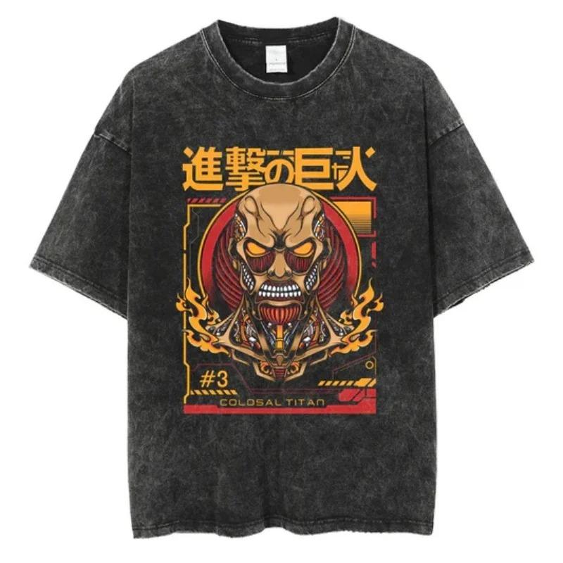 2026 Anime Attack On Titan Retro Washed T-shirt Men's and Women's New Summer Clothing Breathable Casual Top Streetwear Peripheral Tee Y2K