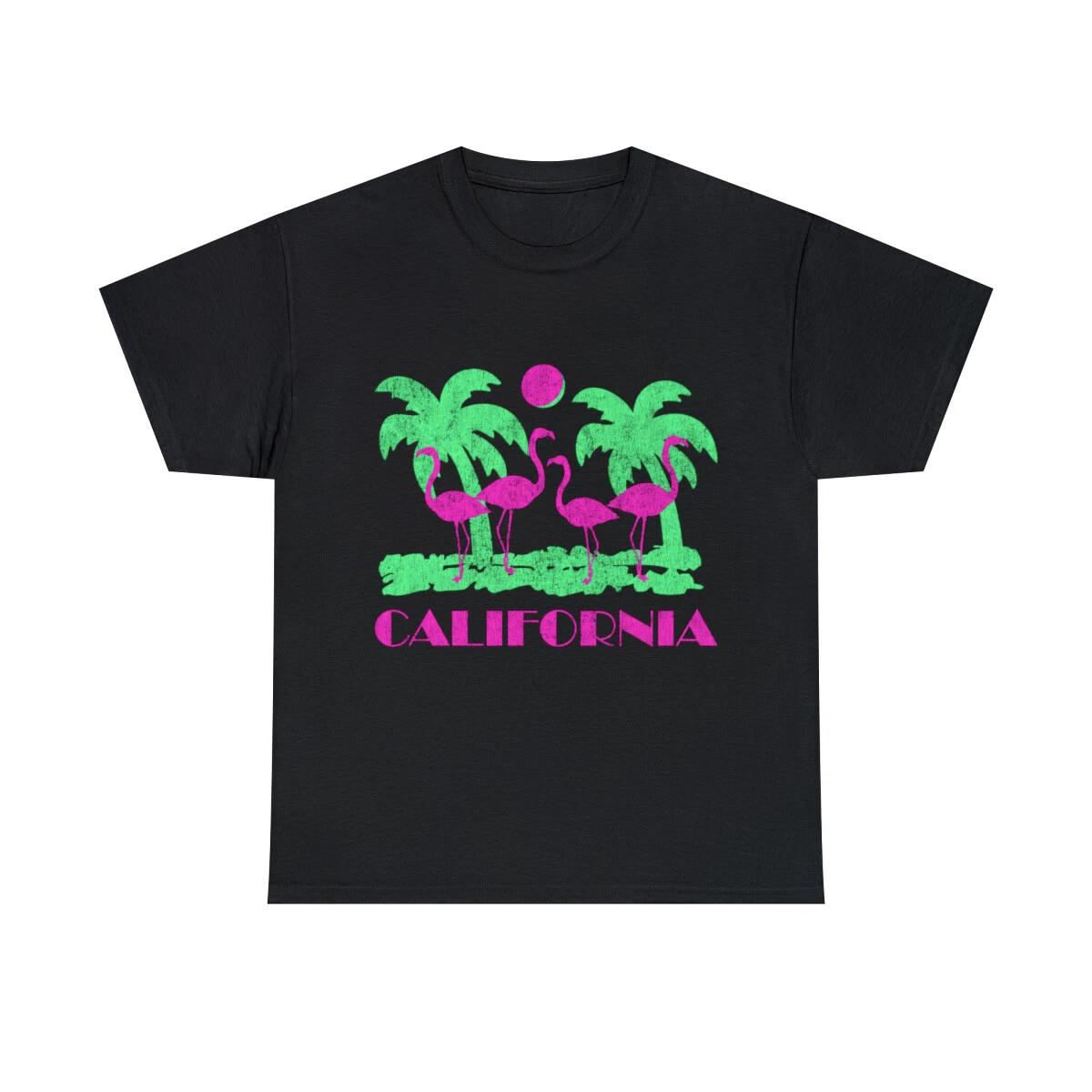 Retro California Pink Flamingos Graphic Tee Shirt, S-5XL 2XL