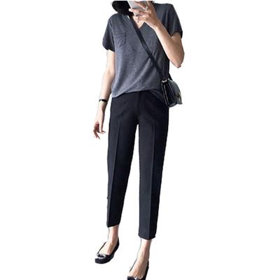 Ymgot Maternity Cropped for and and Commuting Pants, Length, Adjustable, Slacks, Office, Pre- Post-natal Use, (Size L)