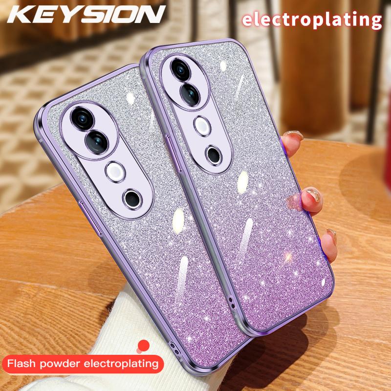 KEYSION Luxury Plating Glitter Phone Case for VIVO V40 Pro 5G Transparent Soft TPU Shockproof Back Cover for VIVO V40 5G